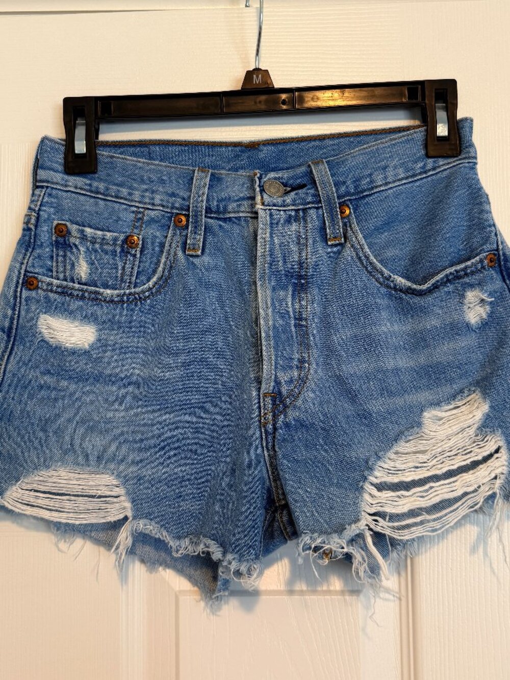 Levi's 501 Distressed Light Wash Denim Cut Off Shorts Size 24